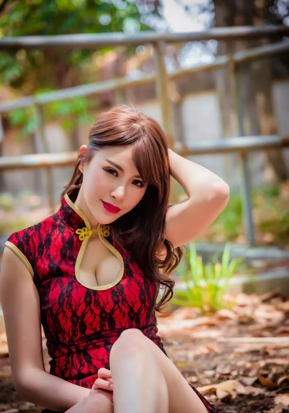 [Mzsock] NO.177 Wu Yuqi Red Flower Short Cheongsam High Heels Beautiful Legs street photography#[105P]-7